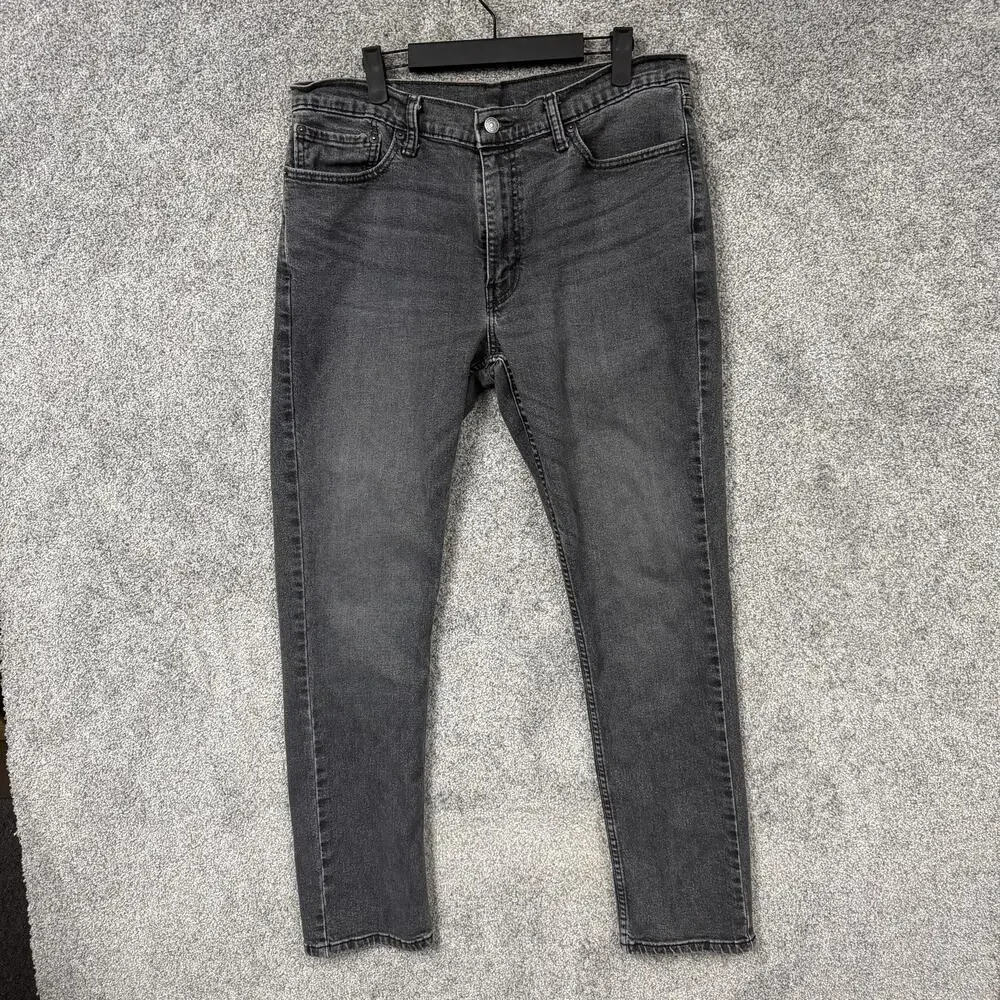 Levis Jeans Mens 36x29.5 Gray Slim Tapered Stretch Denim Charcoal Wash Classic